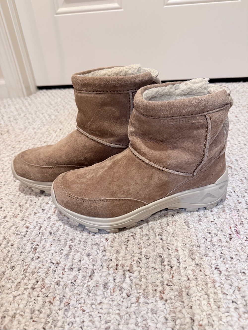 Merrell Taupe Suede Fleece-Lined Ankle Winter Boots